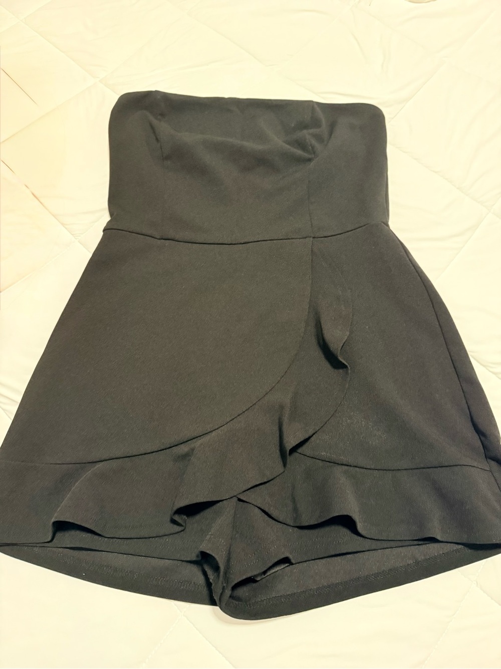 She + Sky Strapless Black Ruffle Skort Dress